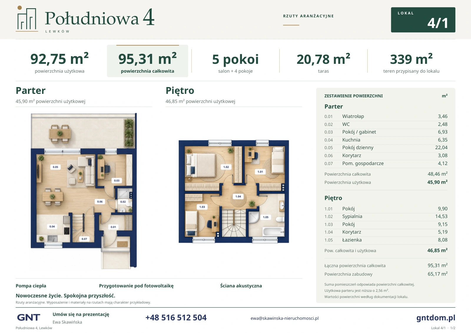 Lokal 4/1: plan parteru i piętra oraz powierzchnie
