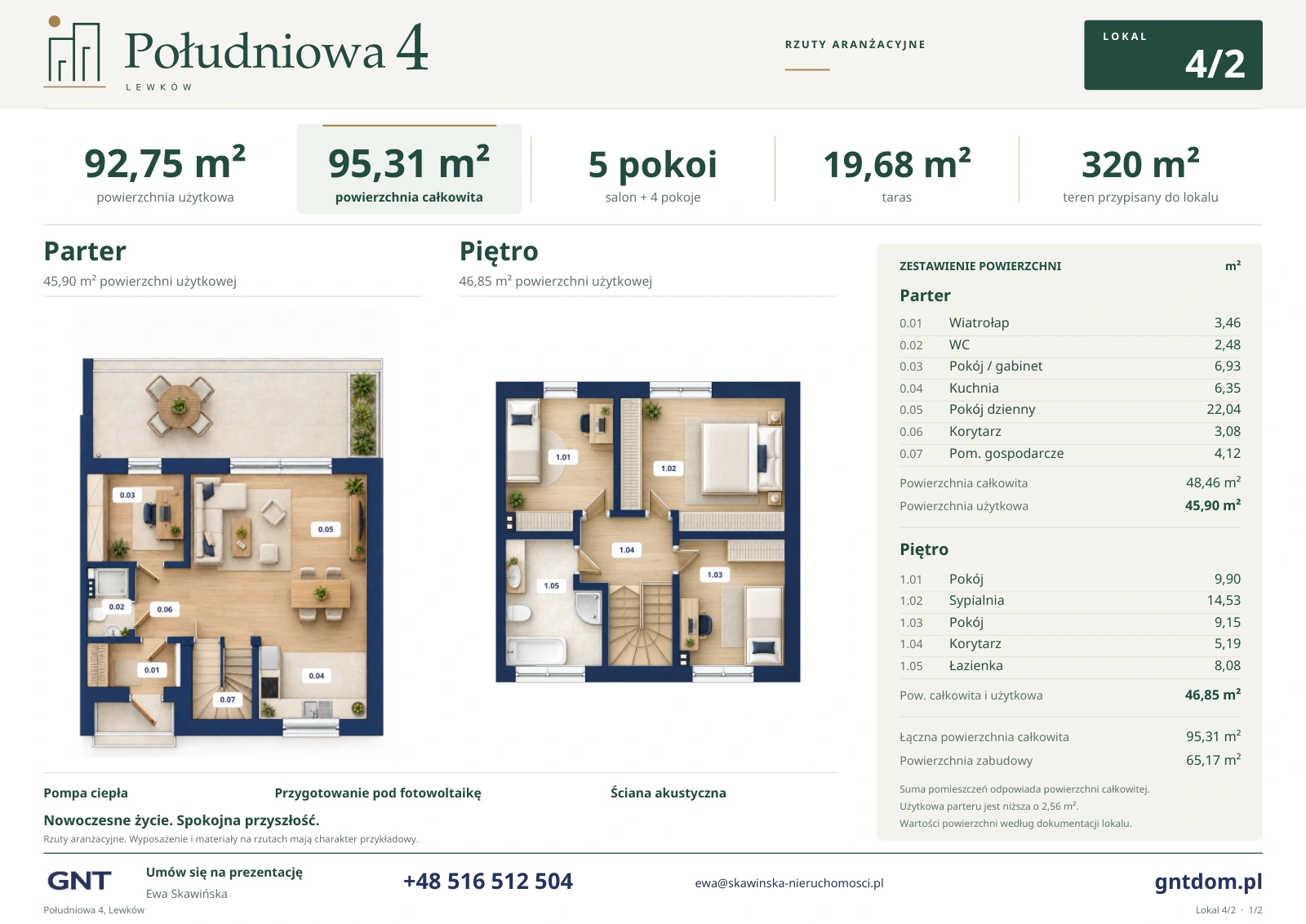 Lokal 4/2: plan parteru i piętra oraz powierzchnie